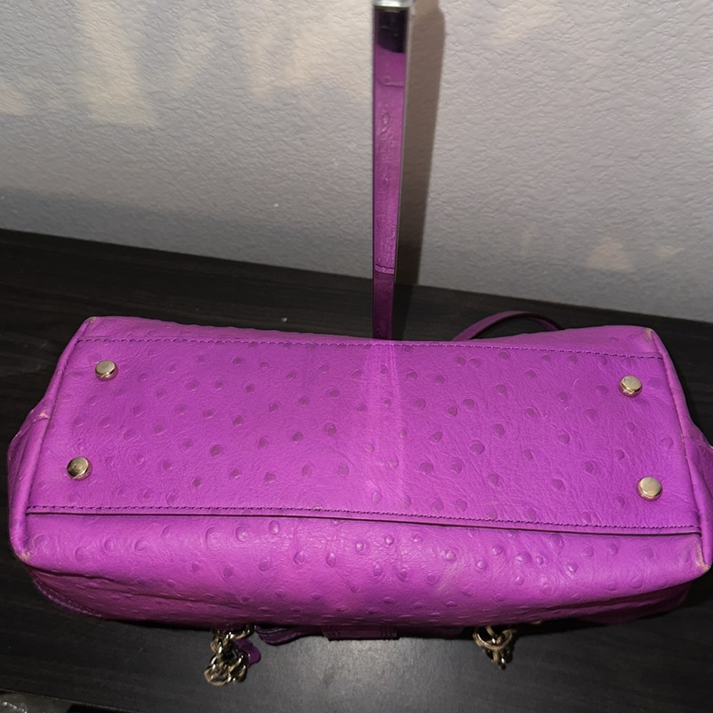 Kate Spade Rose Avenue Embossed Ostrich Leather Bow Tote Bag Baja Rose Purple - Picture 11 of 16